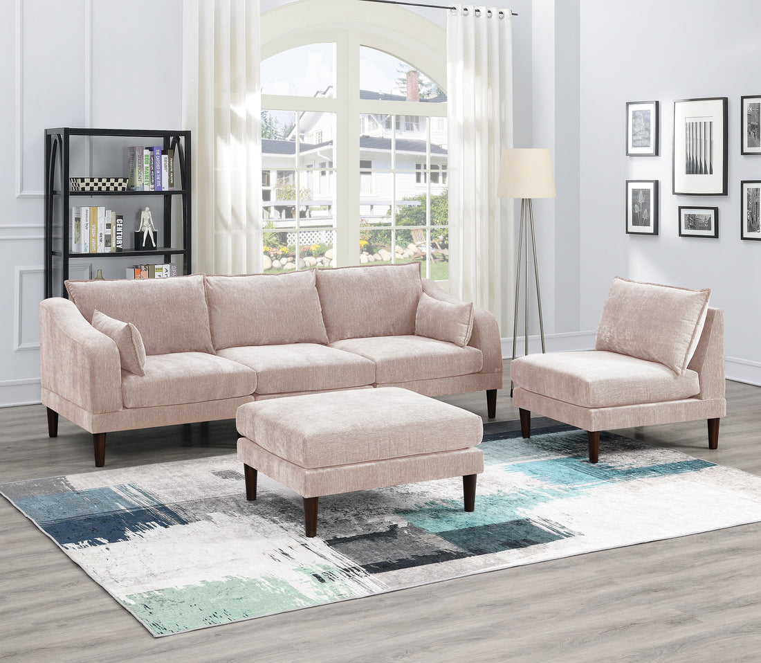 Beautiful 5Pcs Modular Sectional Set 2X One Arm Chairs 2X Armless Chair 1X Ottoman Living Room Furniture Blush Pink Morgan Fabric Pink Primary Living Space Cushion Back Classic,Contemporary,Modern