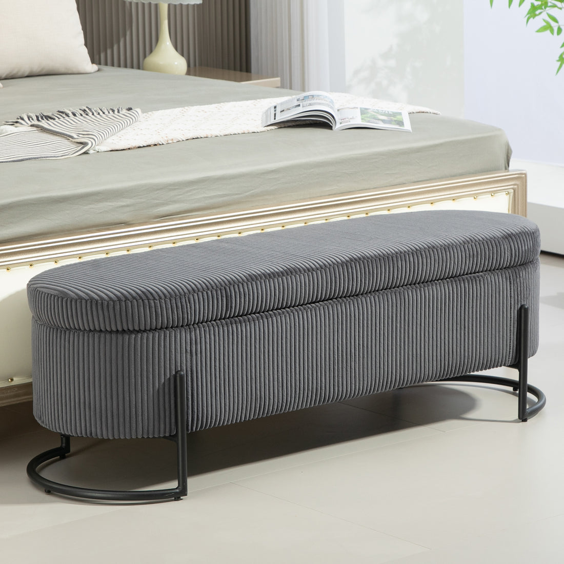 Coolmore Storage Ottoman,Bedroom End Bench,Upholstered Fabric Storage Ottoman With Safety Hinge, Entryway Padded Footstool, Ottoman Bench For Living Room & Bedroom Dark Gray Dark Gray Velvet