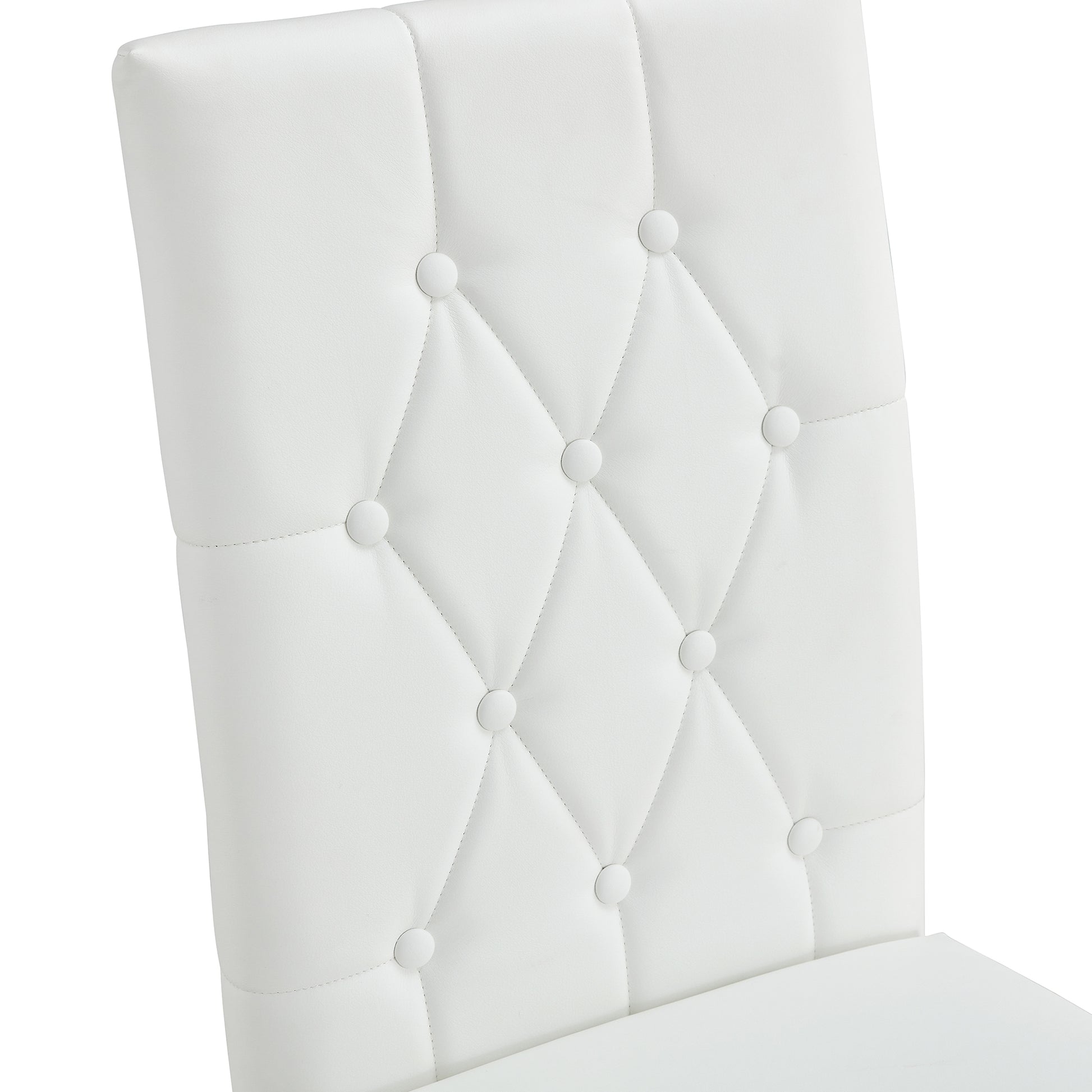 2 Piece Dining Chair Set, Modern Style Kitchen Soft Cushion High Backrest, With Embedded Buttons, Metal Leg Office Chair, Suitable For Restaurants, Offices, And Restaurants. White Pu