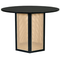 5 Piece Rattan Round Dining Table Set, Wood Table With Hexagonal Base And Upholstered Chairs For Dining Room, Kitchen,Indoor Use, Black Gray Wood Dining Room Solid Wood Rubberwood Round Dining Table With Chair Wood Wood Black Seats 4 Traditional Round