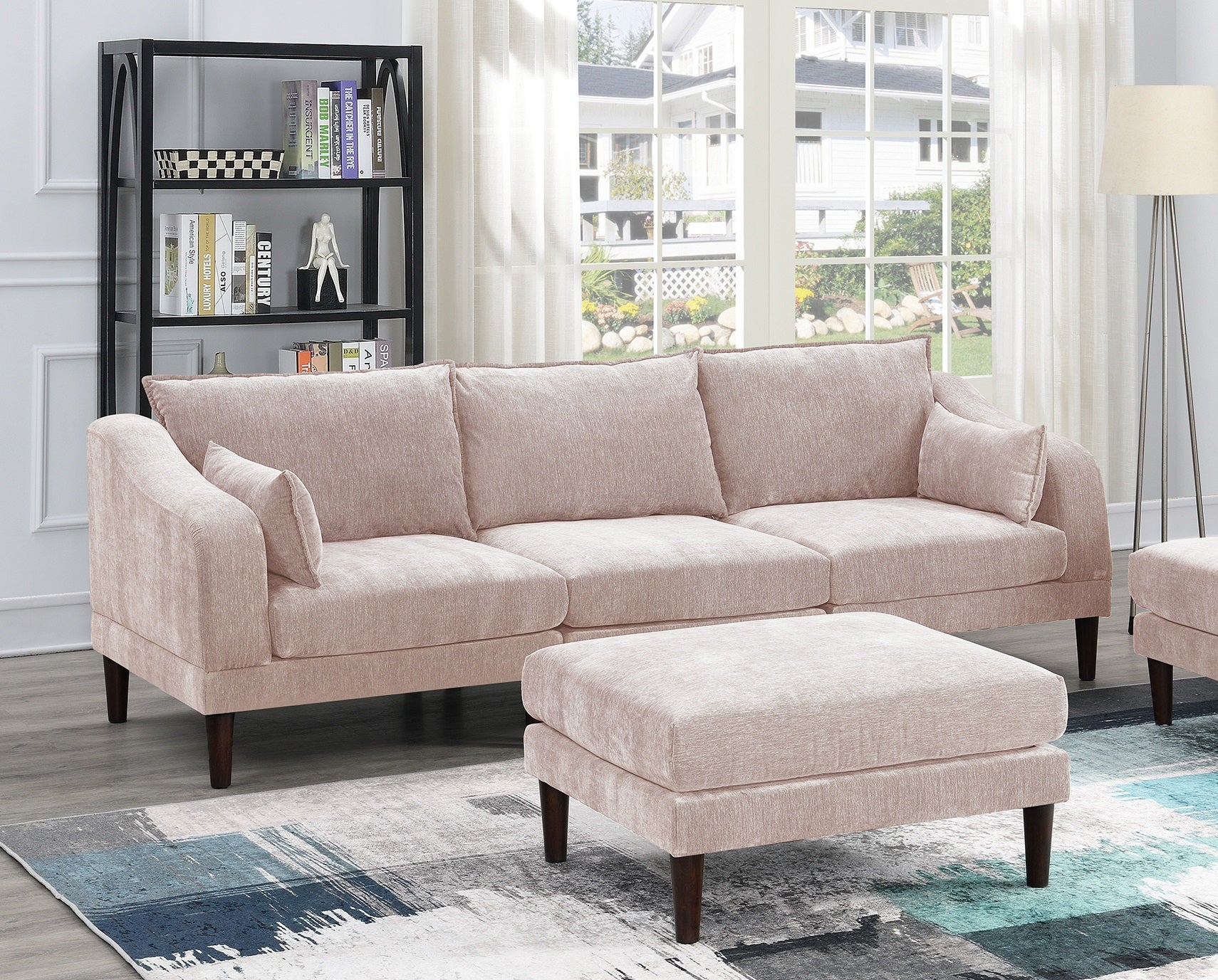 Beautiful 5Pcs Modular Sectional Set 2X One Arm Chairs 2X Armless Chair 1X Ottoman Living Room Furniture Blush Pink Morgan Fabric Pink Primary Living Space Cushion Back Classic,Contemporary,Modern