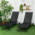 Outsunny Chaise Lounge Outdoor, 2 Piece Lounge Chair With Wheels, Tanning Chair With 5 Adjustable Positions For Patio, Beach, Yard, Pool, Black Black Fabric