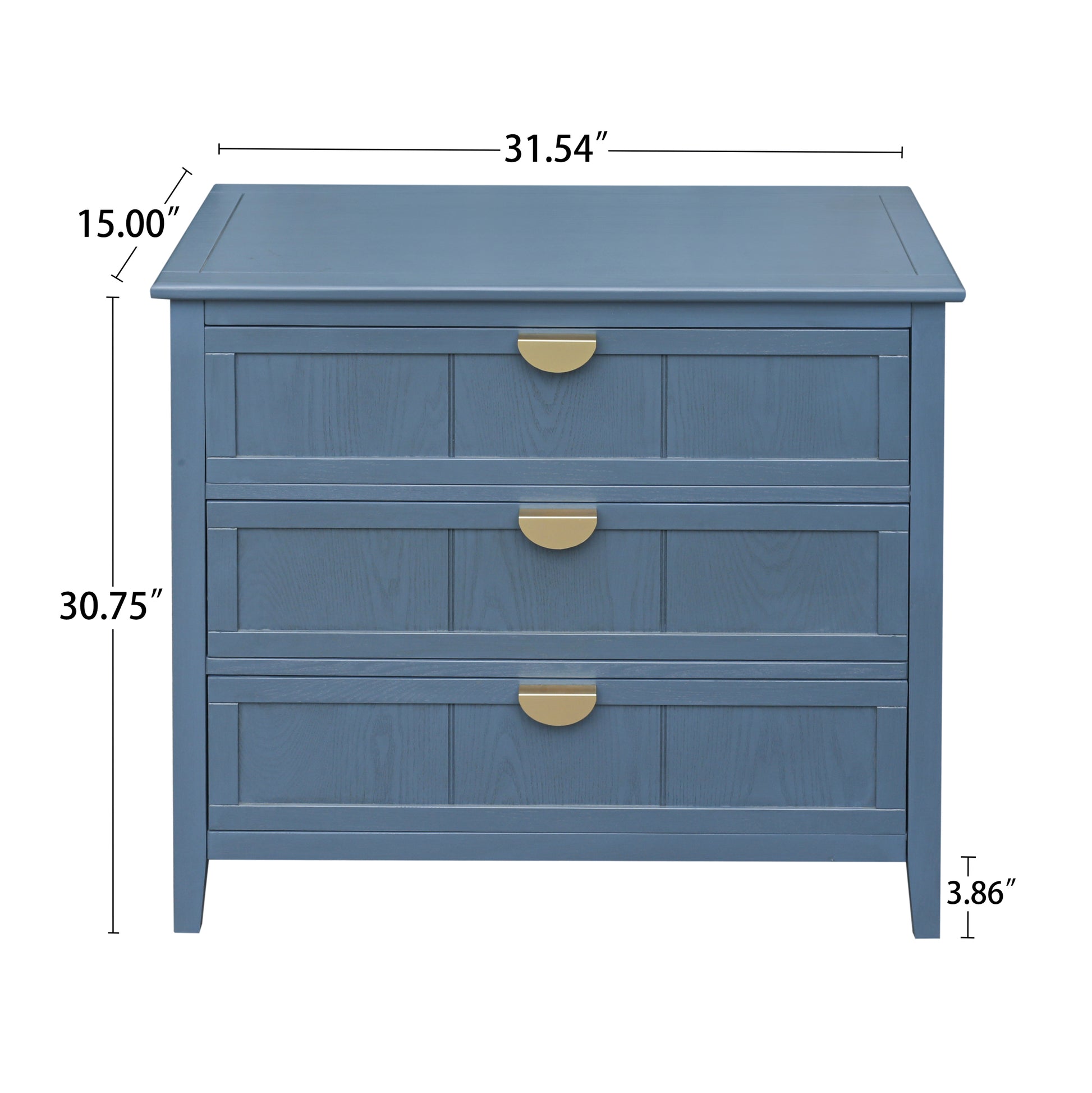 3 Drawer Cabinet, American Furniture,Suitable For Bedroom, Living Room, Study Blue Mdf