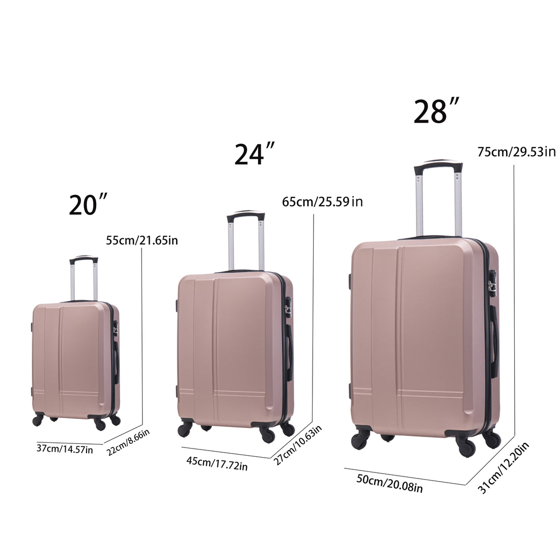 Luggage Set Of 3 Pieces 20 24 28 Luggage Set Wheel Luggage Abs Durable And Lightweight Rotating Hard Shell Luggage Rose Gold Rose Gold Abs