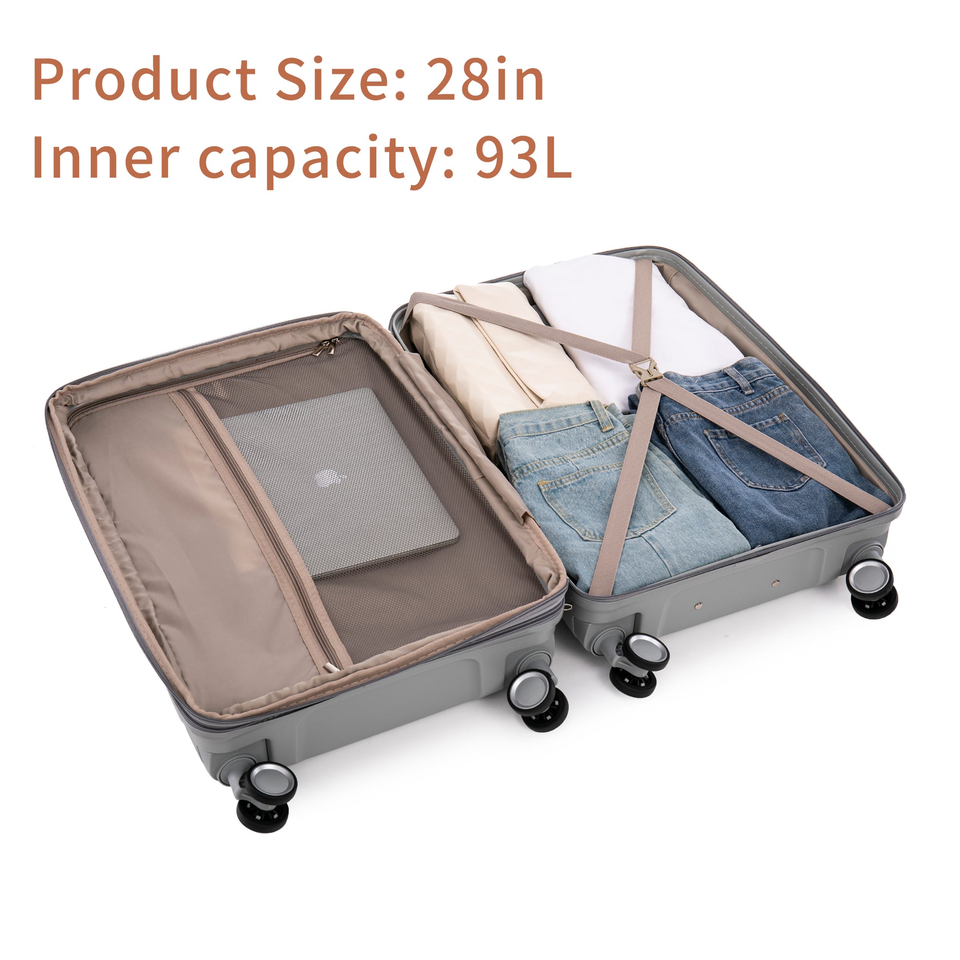 Pp Luggage Sets 3 Piece 20 24 28 , Expandable Carry On Luggage With Tsa Lock Airline Approved, Pp Materials Hard Shell And Lightweight Suitcase With Spinner Wheels Gray Gray Polypropylene