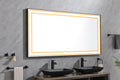 72 X 36 Inch Led Bathroom Mirror With Aluminum Frame, Wall Mounted Vanity Mirror, Anti Fog, Memory, 3 Colors, Stepless Dimmable Matte Black Aluminium,Glass