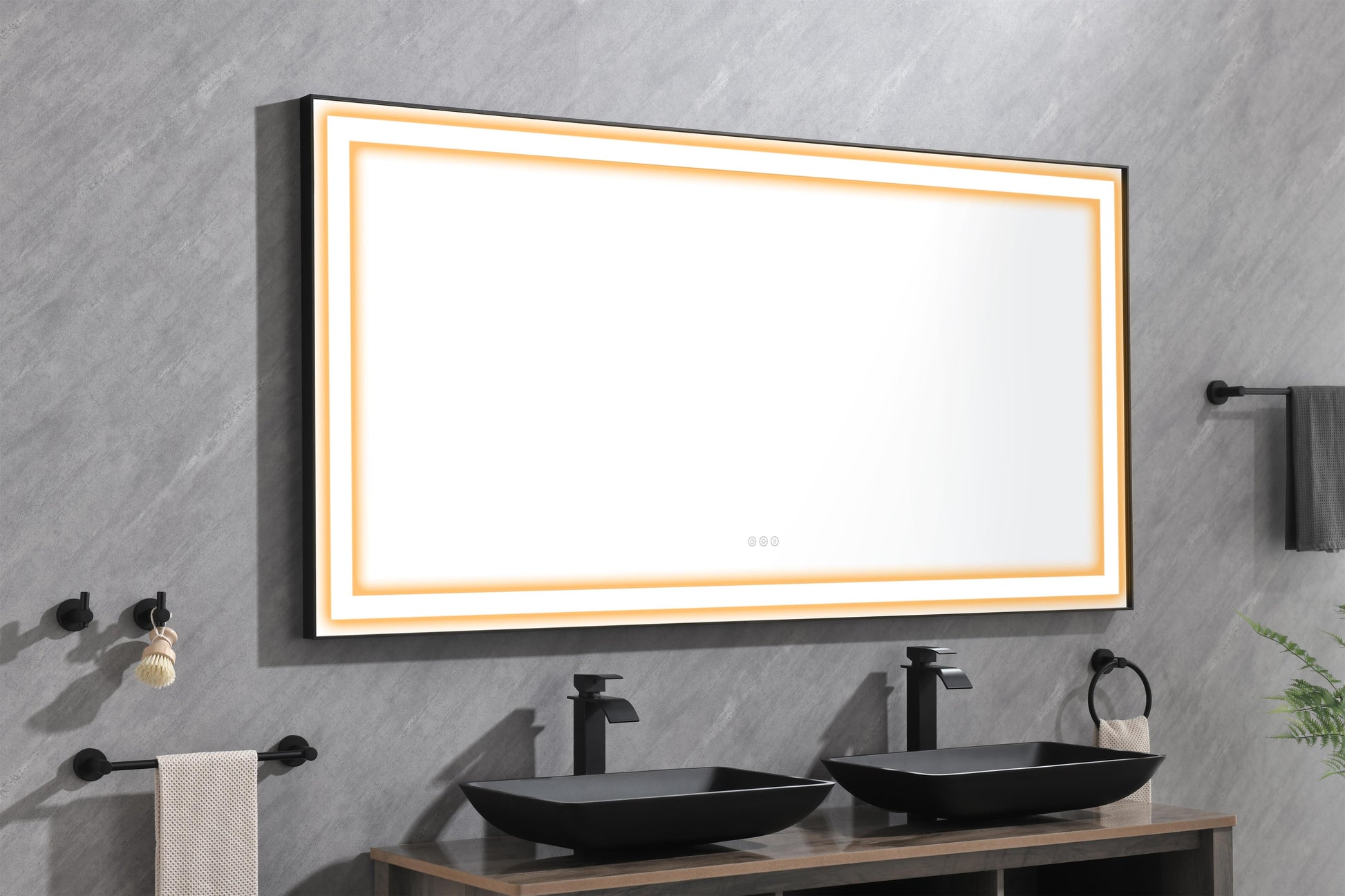 72 X 36 Inch Led Bathroom Mirror With Aluminum Frame, Wall Mounted Vanity Mirror, Anti Fog, Memory, 3 Colors, Stepless Dimmable Matte Black Aluminium,Glass