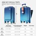Luggage Set Of 3, 20, 24, 28Inch With Usb Port, 20, 24Inch With Front Opening Design Airline Certified Carry On Luggage With Cup Holder, Abs Pc Hard Shell Luggage With Spinner Wheels, Blue Blue Abs