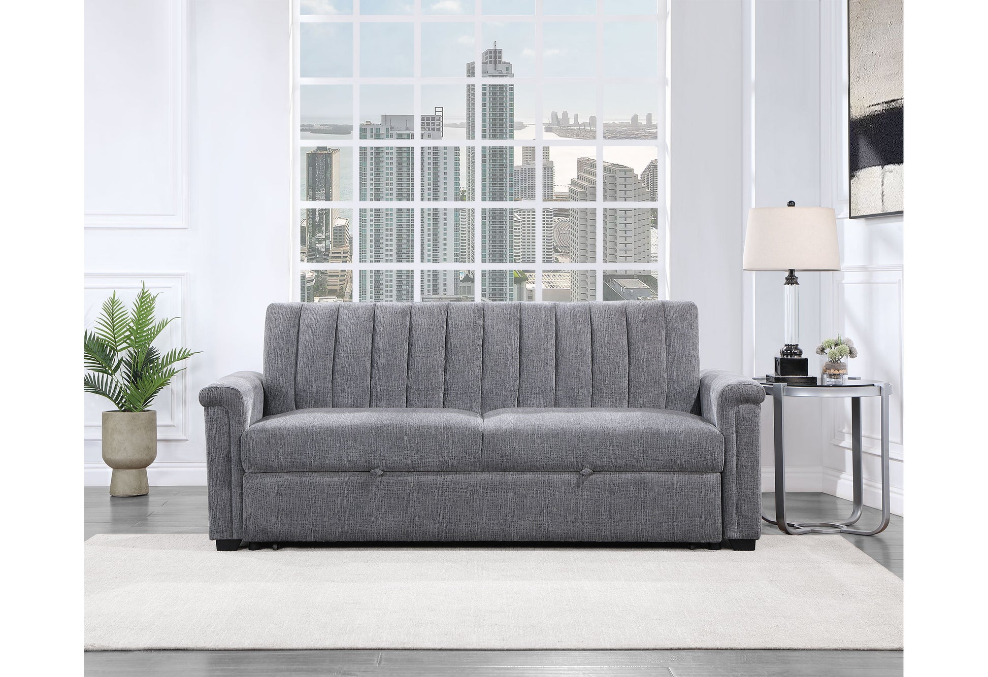 Kona Dark Grey Pull Out Sofa Dark Gray Fabric 3 Seat