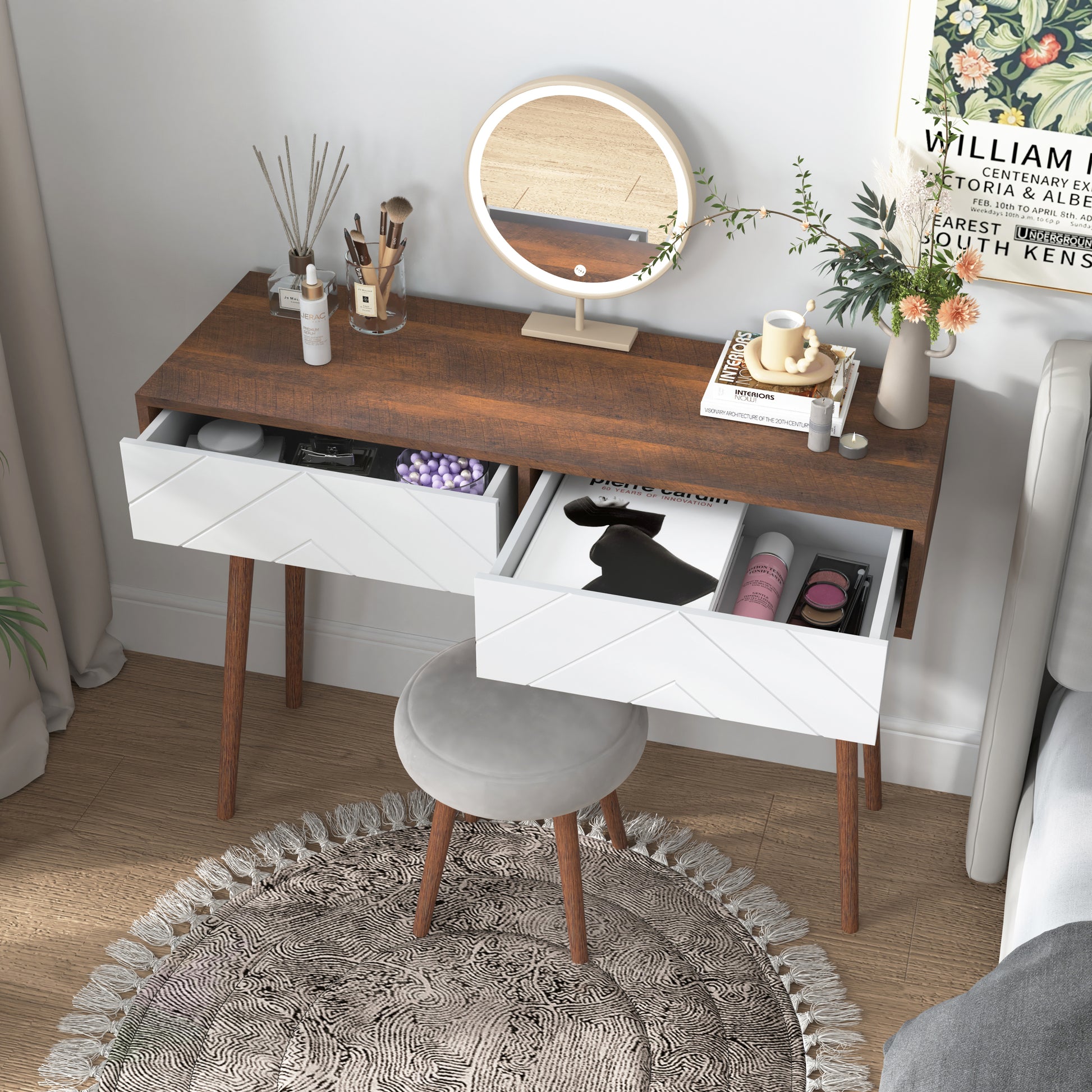 Entryway Table With 2 Carved Panel Drawers, Console Table With Storage Space And Wood Legs,Sofa Table Behind Couch For Hallway, Living Room, Natural Color Natural Particle Board Mdf