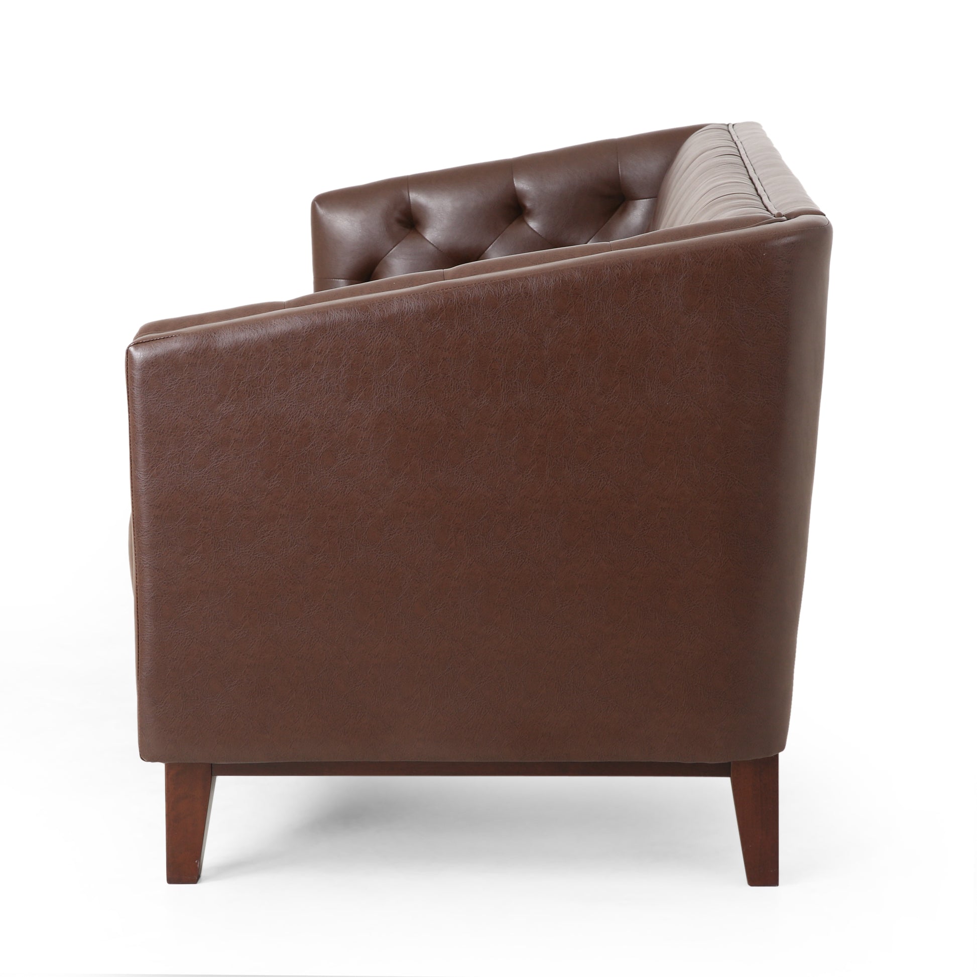 Mirod 81'' Pu Sofa,Tufted Back,Solid Wood Legs,Living Room And Study Dark Brown Pu 3 Seat