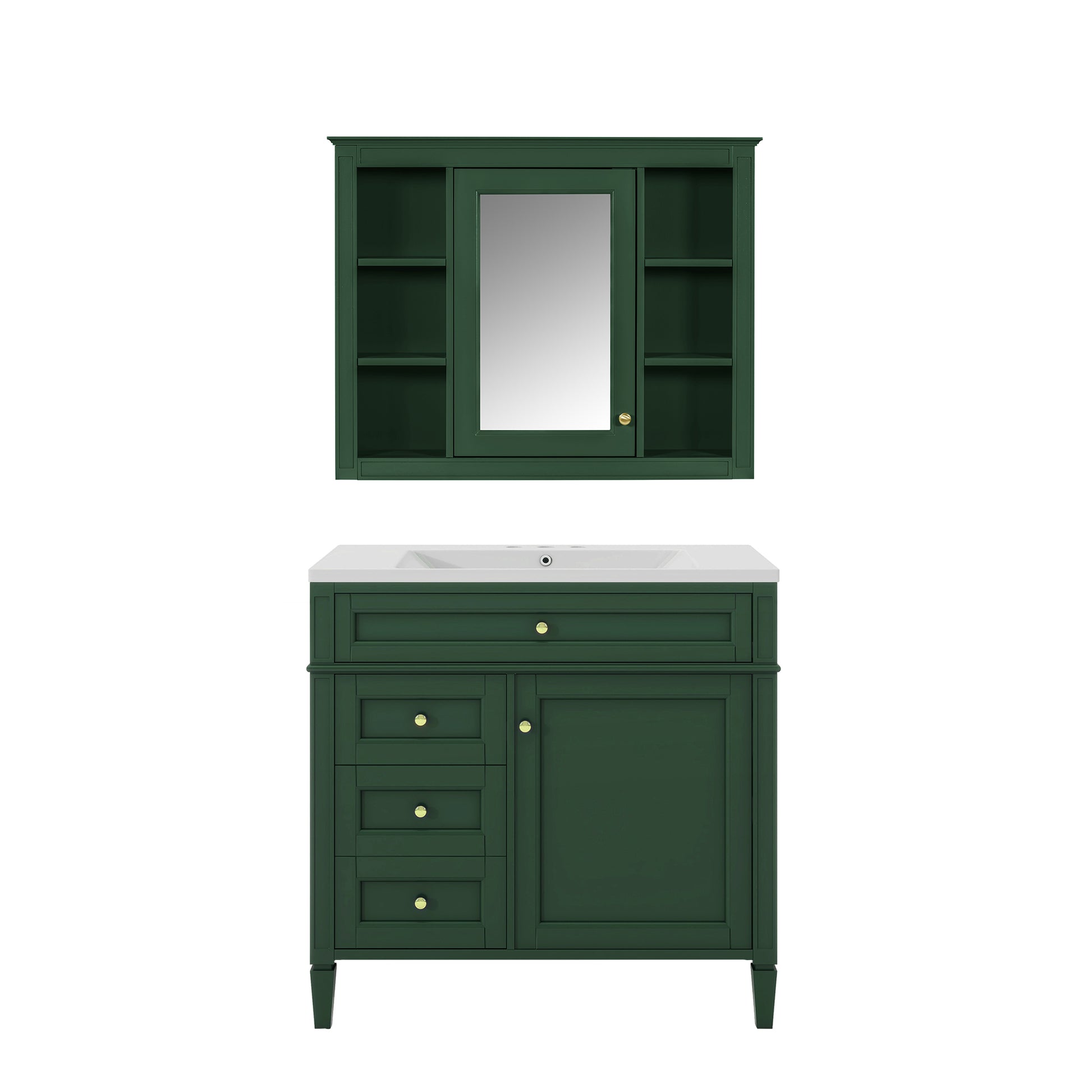 36'' Bathroom Vanity With Medicine Cabinet, Royal Blue Mirror Cabinet, Modern Bathroom Storage Cabinet With 2 Soft Closing Doors And 4 Drawers, Single Sink Bathroom Vanity 3 Green 1 5 Bathroom Freestanding Modern Solid Wood Mdf Resin Painted