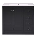 Video 36 Inch Shaker Style Free Standing Bathroom Vanity Cabinet With Sink, 4 Soft Close Drawers And 2 Soft Close Doors Black Bathroom Mdf