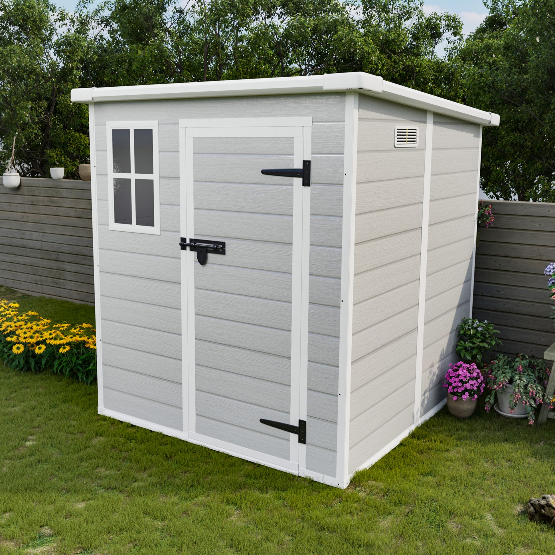 6X6 Ft Storage Shed, Waterproof Resin Outdoor Storage Shed With Floor & Window & Lockable Doors And Vents, Tool Shed For Bike, Garden, Backyard,Lawn, All Weather Use, Light Grey Gray Primary Living Space Polypropylene