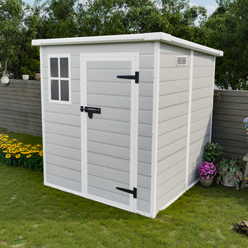 6X6 Ft Storage Shed, Waterproof Resin Outdoor Storage Shed With Floor & Window & Lockable Doors And Vents, Tool Shed For Bike, Garden, Backyard,Lawn, All Weather Use, Light Grey Gray Primary Living Space Polypropylene