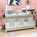 53.15'' Mirrored Glass Sideboard With 3 Drawers 3 Doors Silver Dining Room Luxury,Modern Cabinets Included Mdf Glass,Mirror