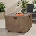 Outdoor Patio Gas Burning Fire Pit 50, 000 Btu Tank Inside, Square, Iron Wood Pattern, Brown Wood Iron