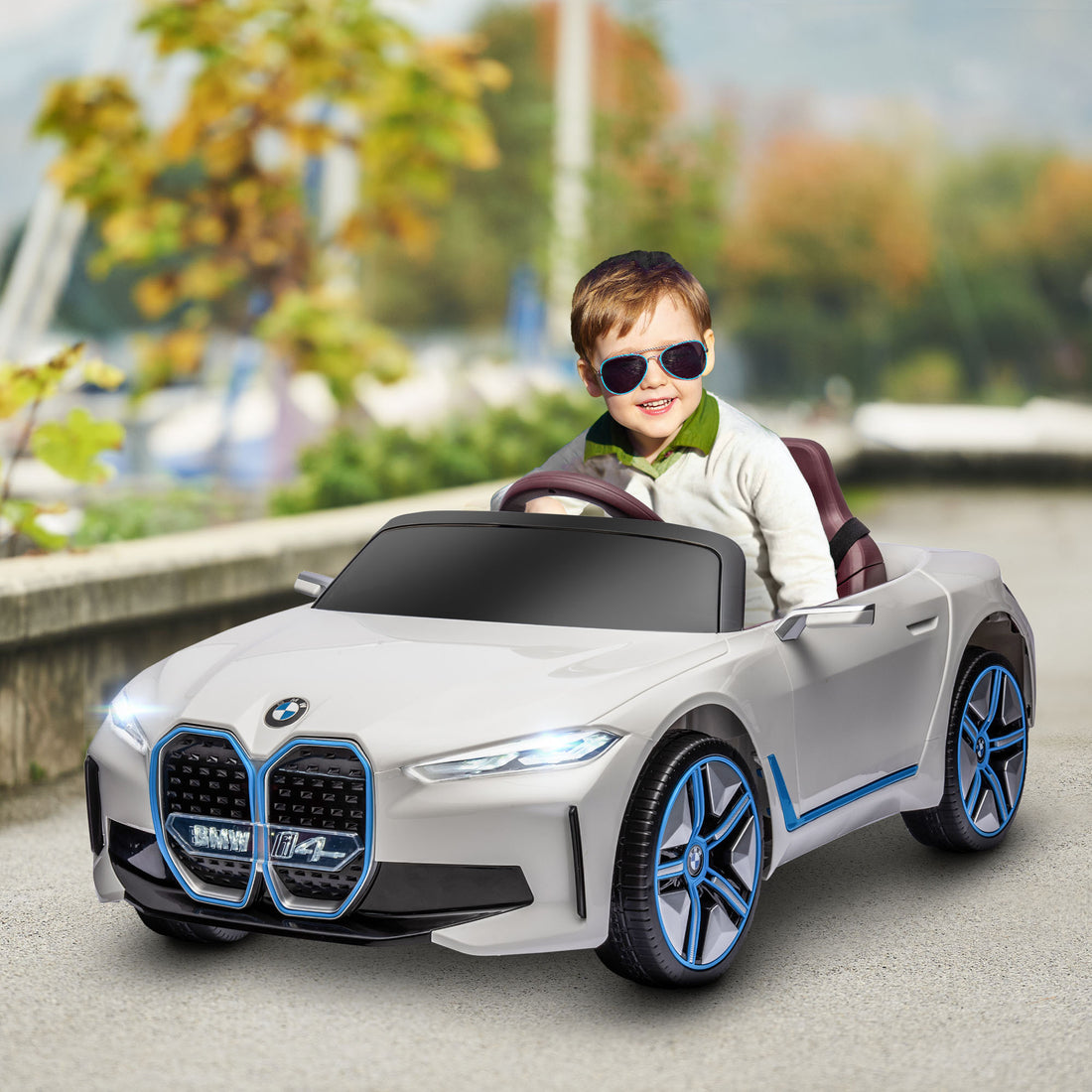 Aosom Electric Car For Kids, 12V Licensed Bmw Ride On Car With 2.4G Remote Control, Suspension System, Horn Honking, Music, Lights For Boys And Girls, White White Iron Plastic