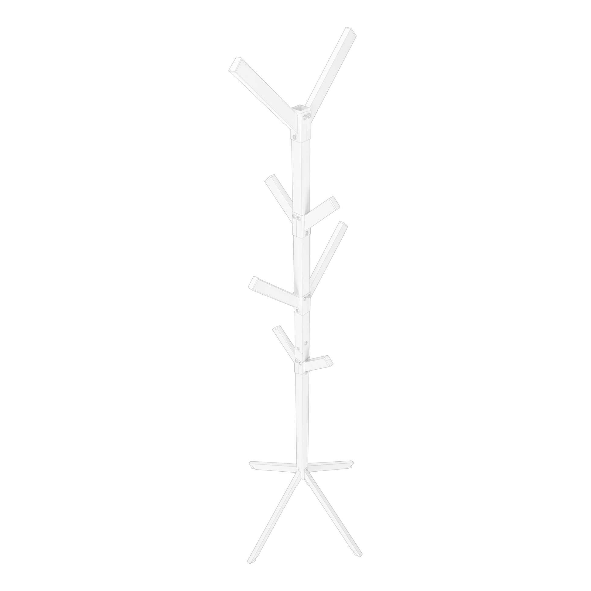 Coat Rack, Hall Tree, Free Standing, 8 Hooks, Entryway, 70"H, Bedroom, White Metal, Contemporary, Modern White Metal