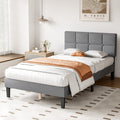 Twin Size Wood Bed Frame Linen Upholstered Platform Bed With Headboard, No Box Spring Needed With 800Lbs Sturdy Wooden Slats Support, Noise Free, Easy Assembly, Grey Gray Metal & Wood