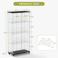 4 Tier Glass Display Cabinet, Double Door Glass Cabinet With Two Locks, Floor Standing Storage Cabinet With 6 Acrylic Shelves For Living Room, Bedroom And Office, Black, 31.5