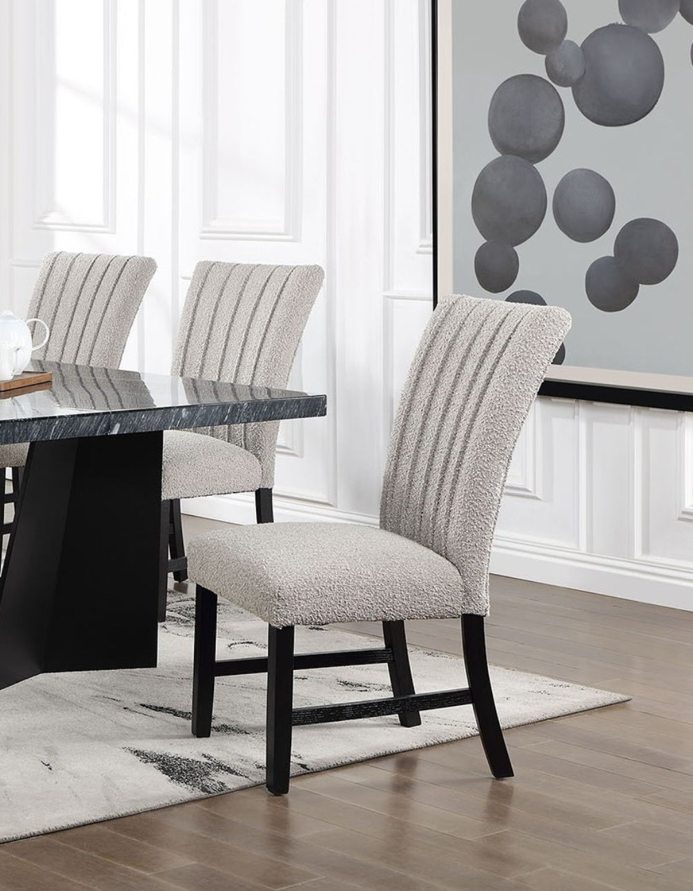 Unique Contemporary Gray Boucle Fabric Set Of 2Pc Dining Chairs Black Wooden Legs Parson Side Chair Black,Gray Dining Room Classic,Contemporary,Modern Side Chair Solid Back Set Of 2 Boucle,Solid