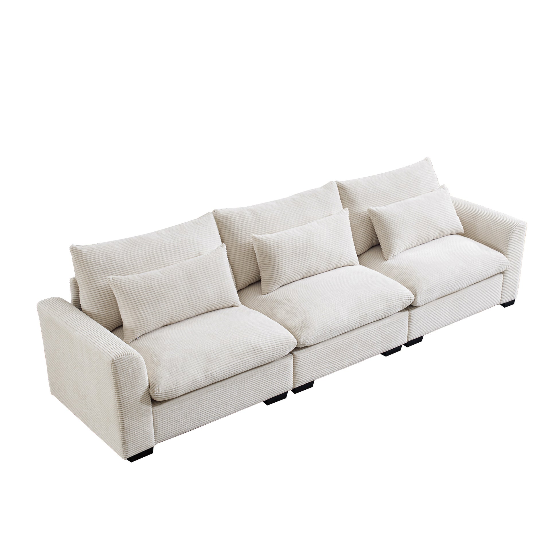 3 Seater Deep Seat Couches For Living Room, Wide And Deep Seat Comfy Living Roo Sofas With 3 Waist Pillows, Beige Corduroy Beige Corduroy 3 Seat