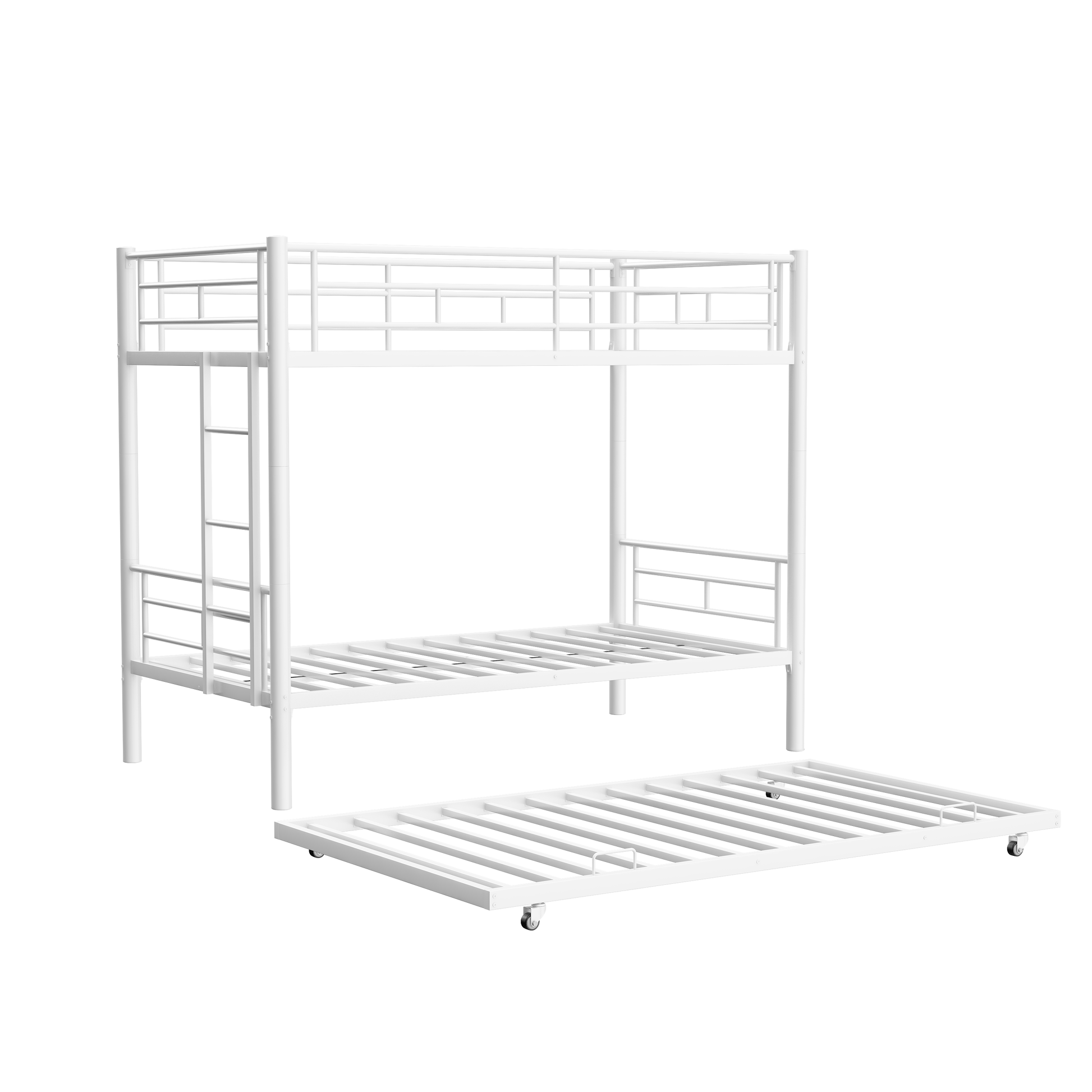 Heavy Duty Sturdy Meta Twin Over Full Bunk Bed L Noise Reduced Safety Guardrail No Box Spring Needed,White Box Spring Not Required Twin White Metal