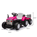 Pink, 12V7Ah Battery Powered Toy Tractor With Trailer, Remote Control, Kids' Electric Excavator Vehicles With 2X35W Dual Motor, Treaded Tires, Led Lights, Usb, Music, Safety Belt Gift Childrens Day Pink 50 99 Lbs Iron Plastic Iron Plastic Indoor &