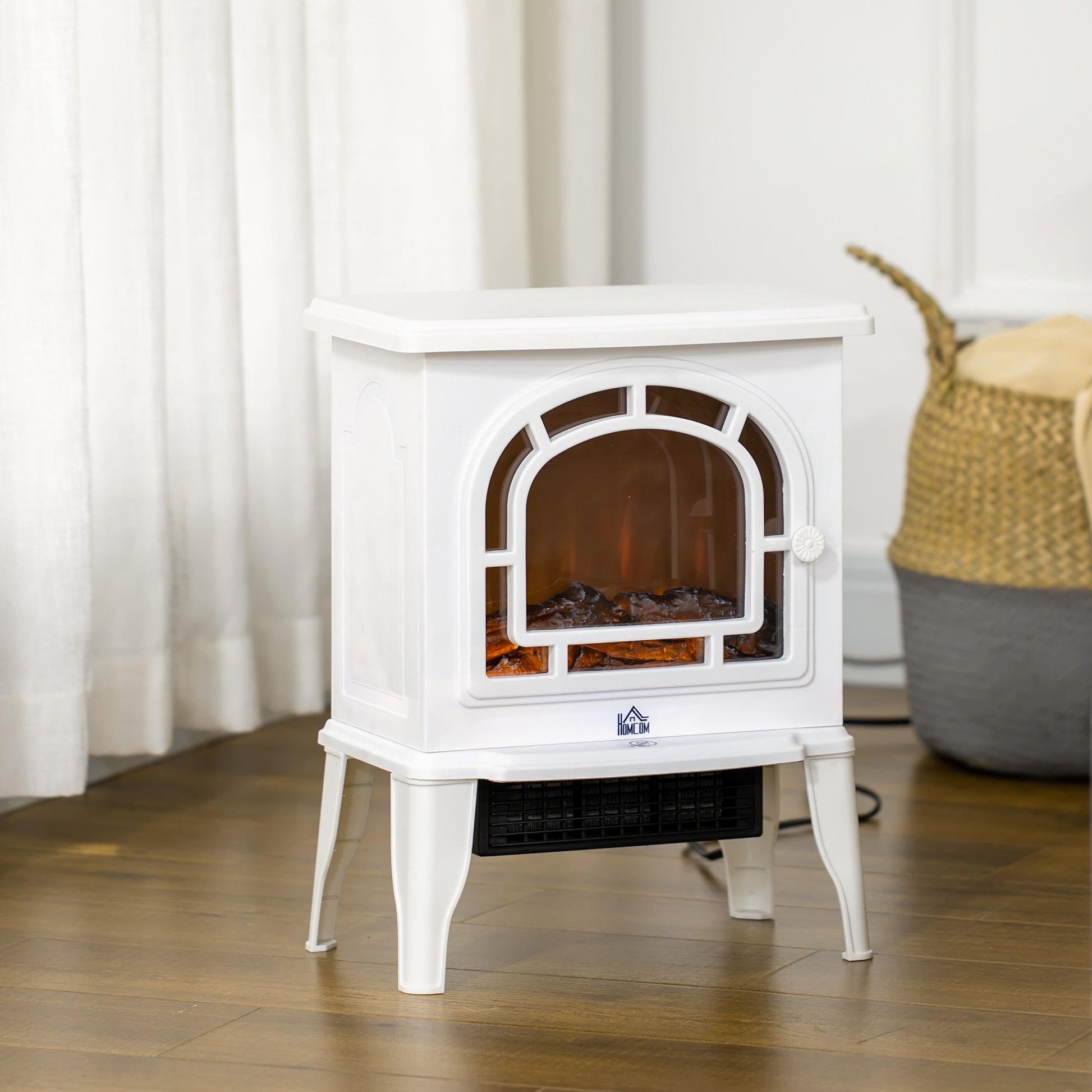 Homcom 18" Electric Fireplace Stove, Freestanding Fireplace Heater With Realistic Led Flame, Adjustable Temperature, Overheat Protection, 750W 1500W, White White Steel