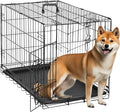 Folding Metal Wire Dog Crate, 30 Inch Durable, Foldable, Collapsible Double Door Dog Crate With Removable Leak Proof Pan, Portable Dogs Crate With Divider, Black Black Iron