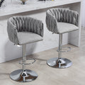 360 Fabric Cover Swivel Bar Stools Set Of 2, Adjustable Counter Height Bar Chairs With Woven Back & Footrest,Silver Chromed Bar Stools For Kitchen Island, Cafe, Pub Gray Gray Kitchen Modern Foam Fabric