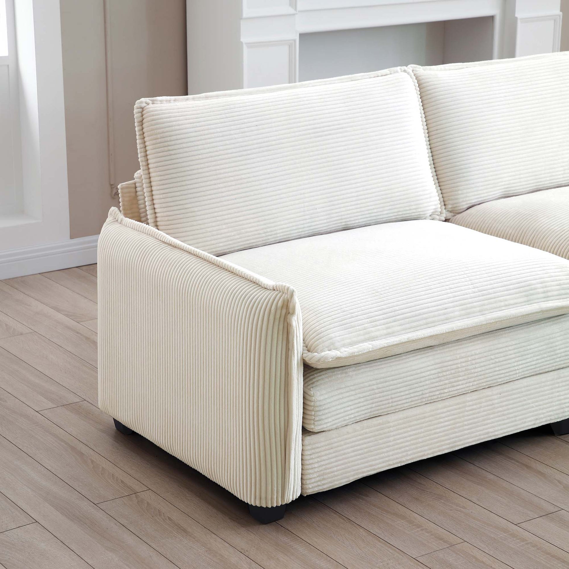 Warm And Cozy Living Room Sofa With 4 Pillows Upholstered Large Deep Seat 2 Seater Sofa For Living Room, Beige Corduroy Beige Corduroy 2 Seat