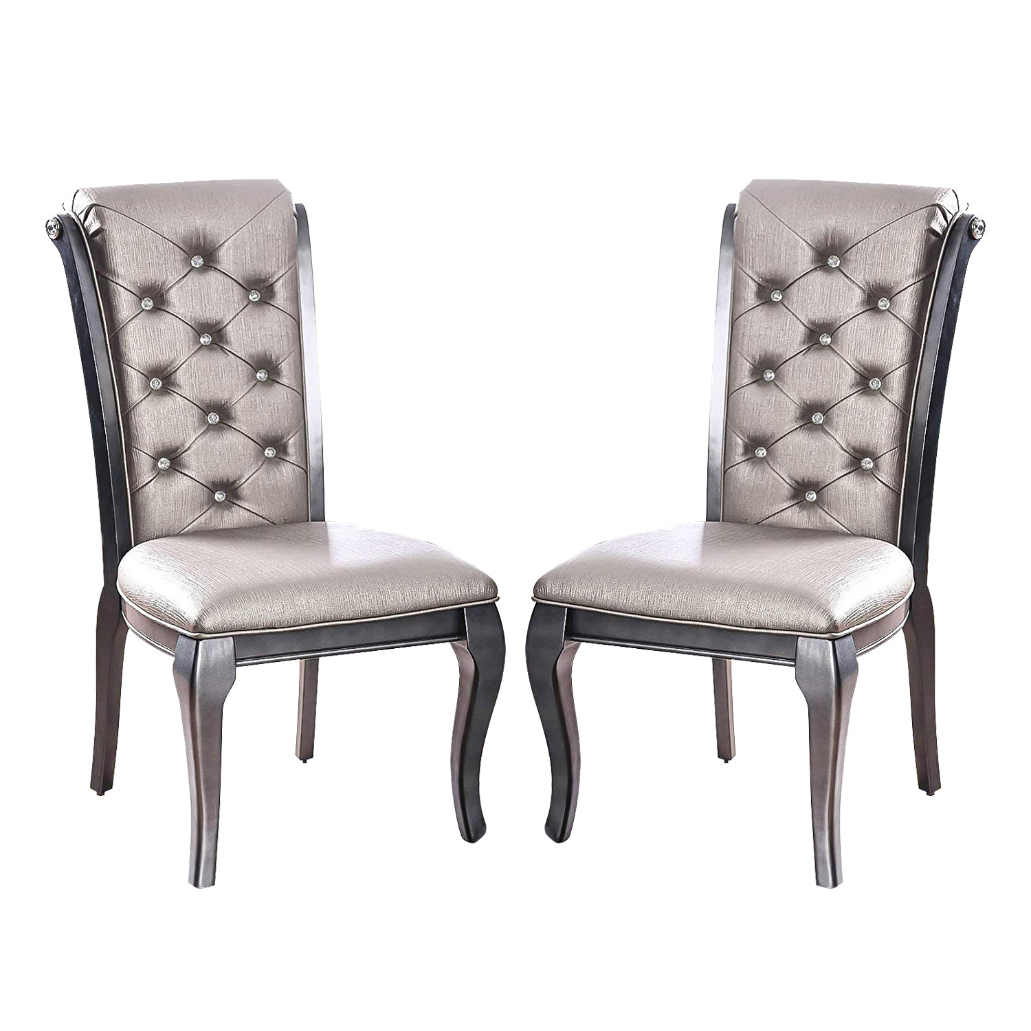 Set Of 2 Faux Leather Upholstered Side Chairs In Gray Solid Grey Dining Room Rectangular Dining Chairs Set Of 2 Solid Wood Mdf