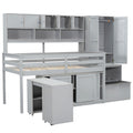 Twin Size Wooden Loft Bed Big Storage With Under Bed Desk, With Drawers, With Shelves, Gray Twin Gray Plywood