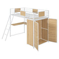 Twin Size Loft Bed With L Shape Desk And Wardrobe, White Twin White Metal & Wood