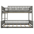 Full Xl Over Queen Bunk Bed With Ladder And Guardrails, Gray Box Spring Not Required Queen Gray Wood Bunk Solid Wood Mdf