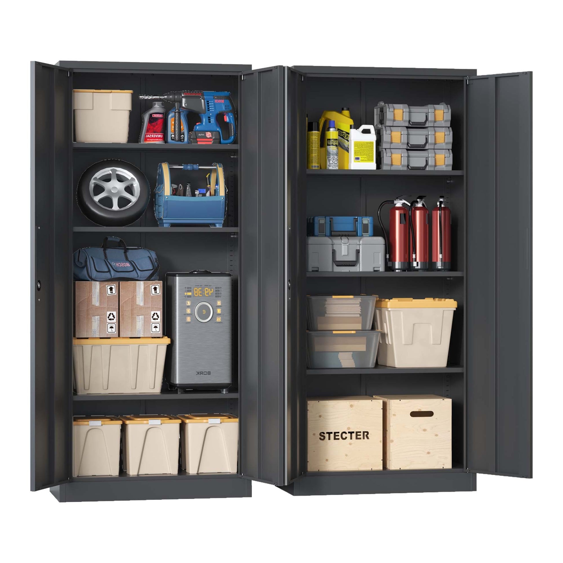 71"H Metal Garage Storage Cabinet, Black Tool Steel Locking Cabinet With Doors And 3 Shelves, Tall Cabinets For Garage Storage Systems Lockable File Cabinet For Home Office, Classroom Pantry Filing Cabinets 3 4 Shelves Black Office Adjustable Shelves