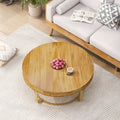 Modern Round Coffee Table Wooden Carving Pattern Coffee Table With Metal Legs For Living Room Reception Room Office Golden Natural Gold Pine