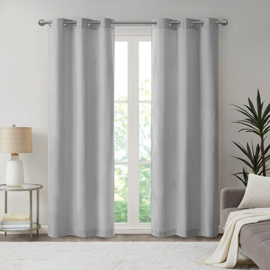 Basketweave Room Darkening Curtain Panel Pair 2 Pcs Window Panels Grey Polyester