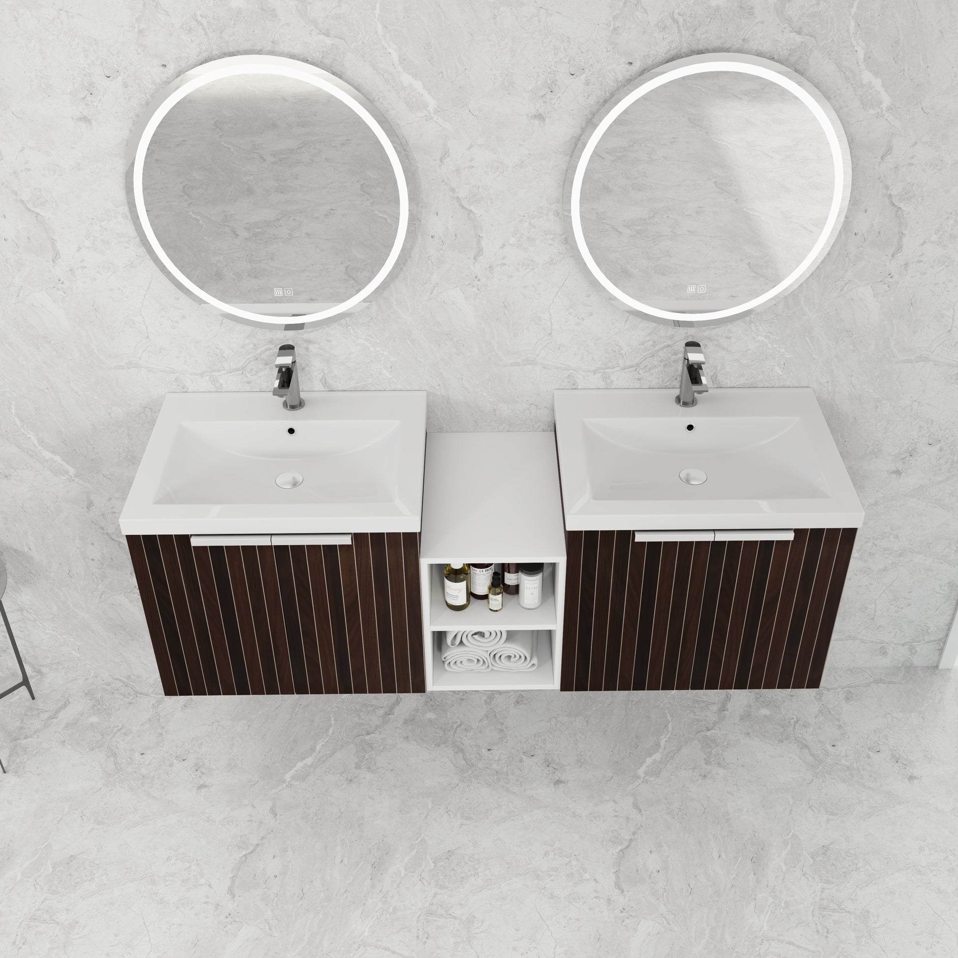 60 Inch Soft Close Doors Bathroom Vanity With Sink, A Small Storage Shelves, 24" And 12" Combination Cabinet, Kd Packing Silver Brown Stripe Bathroom Modern Plywood