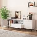 High Gloss Panel Modern Tv Console, Tv Stand, Entertainment Center With Storage Shelves,Tv Cabinet For Living Room, Bedroom, Cloud White 63X15.74X19.68 Inch 5 Or More Spaces White Primary Living