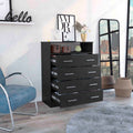 Four Drawer Dresser, Superior Top, One Open Shelf, Black Black Solid Wood Mdf Engineered Wood