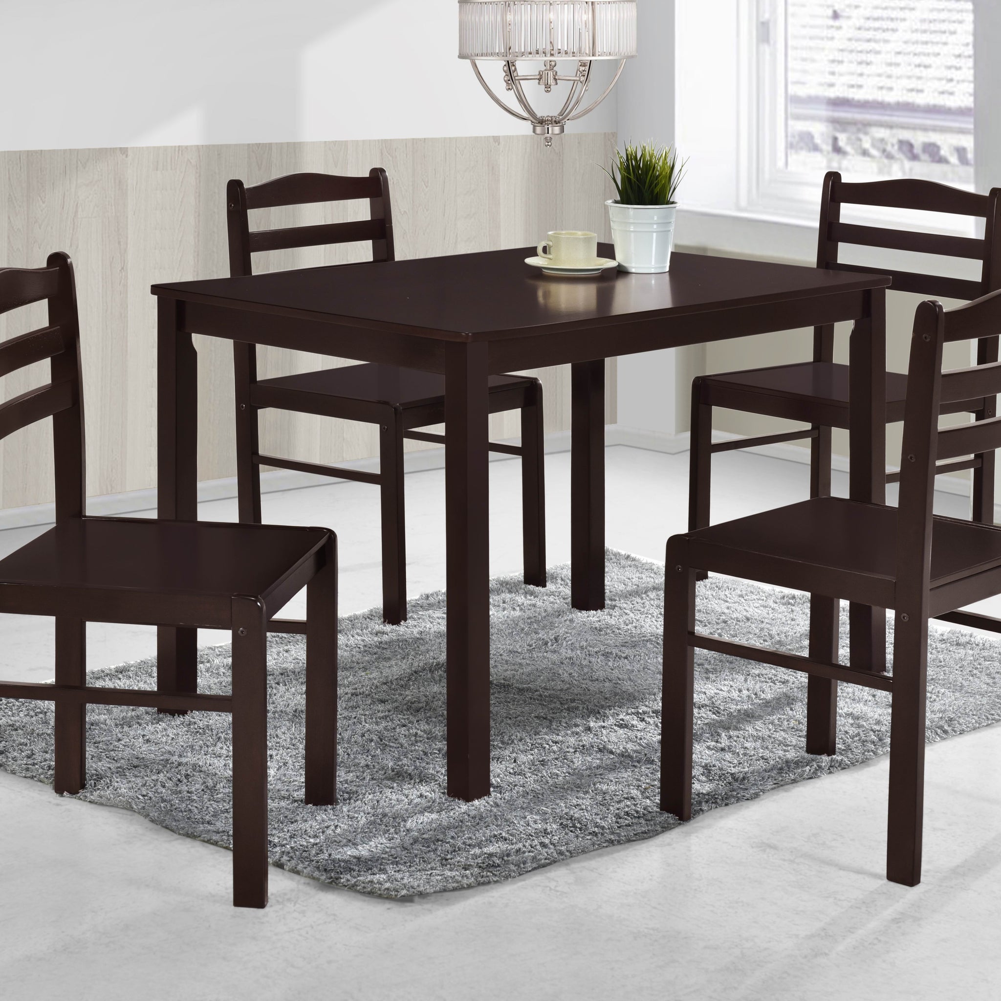 5Pc Dining Set Brown Finish Dining Table And 4 Chairs, Mdf And Solid Wood, Dining Kitchen Set Furniture Brown Seats 4 Dining Room 4 Leg Rectangular Dining Table With Chair Mdf