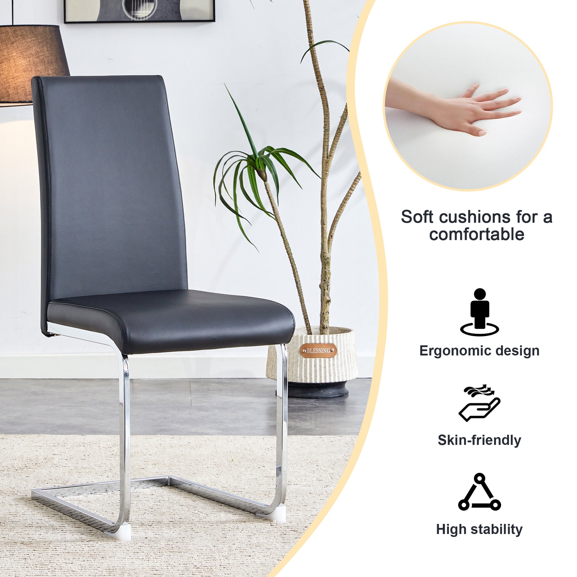 Table And Chair Set, Large Modern Rectangular Glass Table, Can Accommodate 6 8 People, Equipped With A 0.39 Inch Tempered Glass Tabletop And Large Mdf Table Legs, Comfortable And Soft Chairs. Transparent Mdf Glass