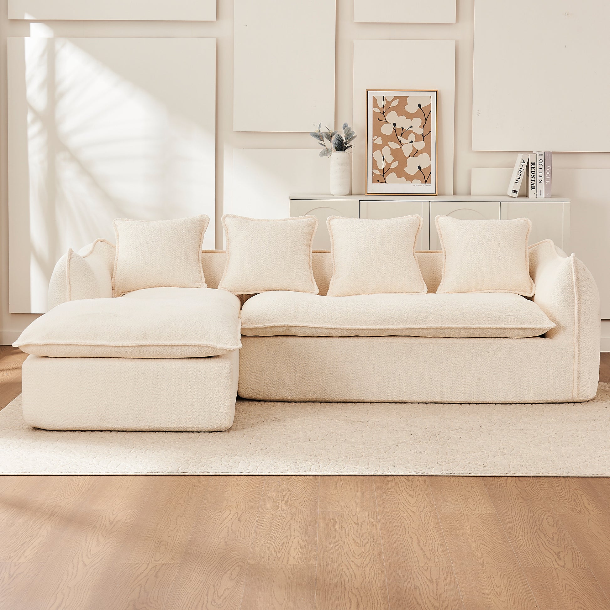 Sofa Deep Seat Sofa 3 Seater For Living Room Oversized Comfy Sofa L Shape Sofa Couch With Chaise Home Furniture Sleeper Sectional Sofa For Apartment, Office Left Hand Facing Beige Foam 3 Seat
