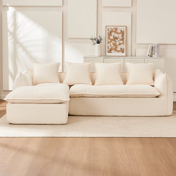 Sofa Deep Seat Sofa 3 Seater For Living Room Oversized Comfy Sofa L Shape Sofa Couch With Chaise Home Furniture Sleeper Sectional Sofa For Apartment, Office Left Hand Facing Beige Foam 3 Seat