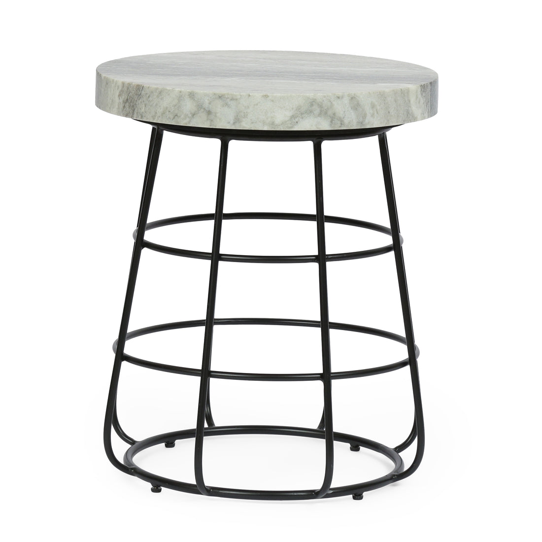 Side Table Black White Marble Metal