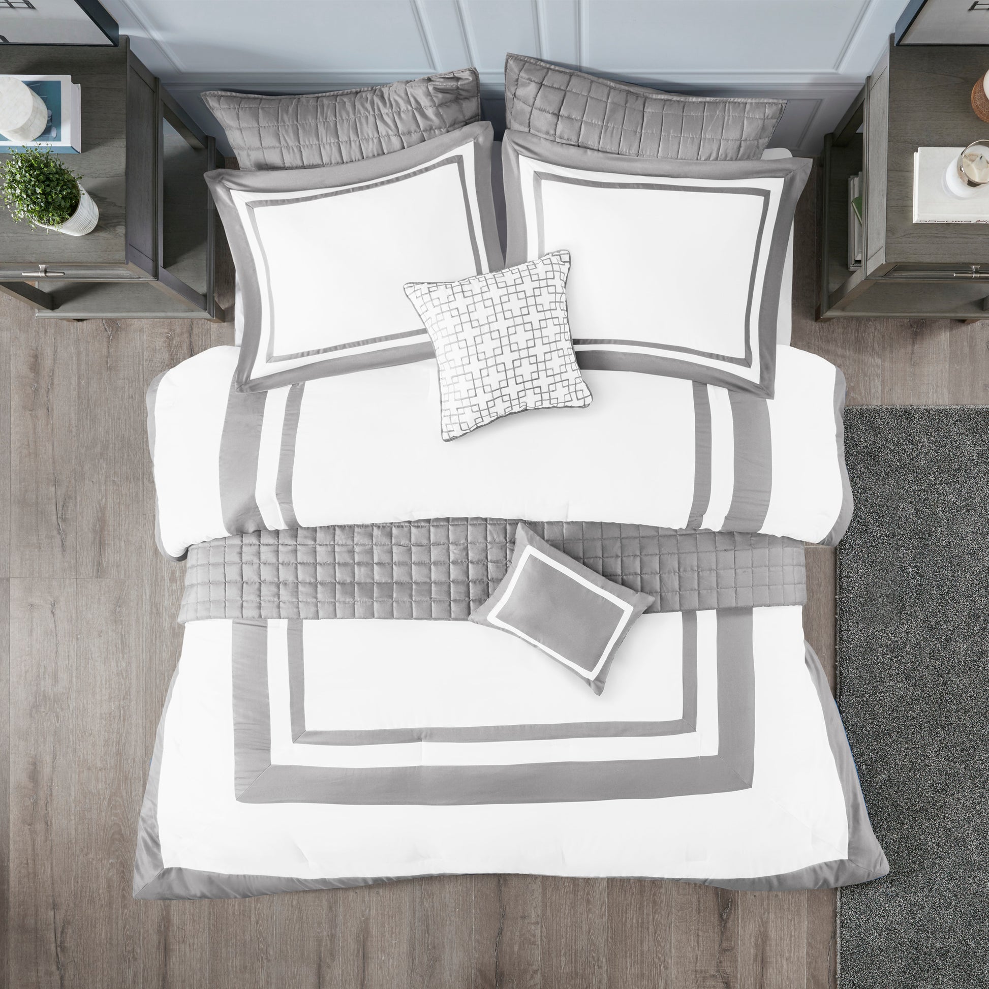 8 Piece Comforter And Quilt Set Collection Grey Full Queen Full Grey Polyester