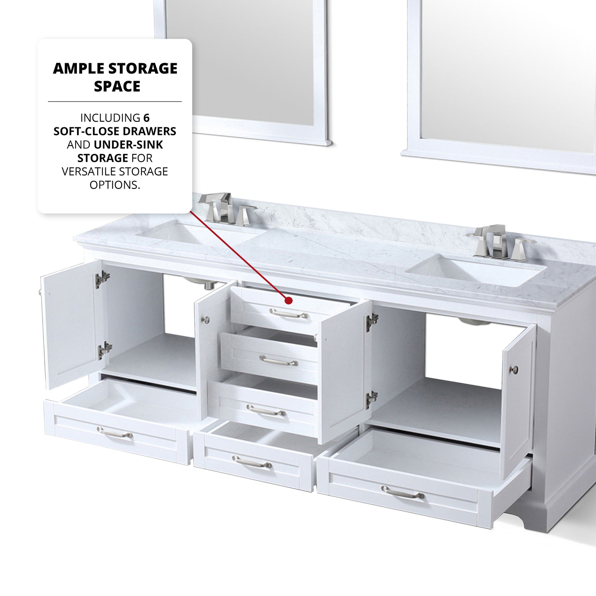 White Double Bath Vanity 80 In. W X 22 In. D, Carrara Marble Top, And Faucet Set White Plywood Wood